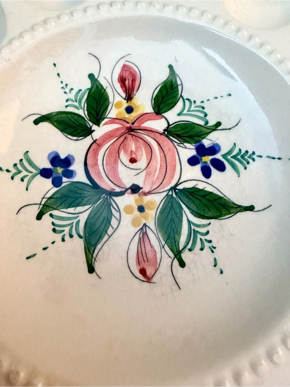 Vintage Golden Crown/Secla Hand-Painted Ceramic Floral Egg Serving Platter